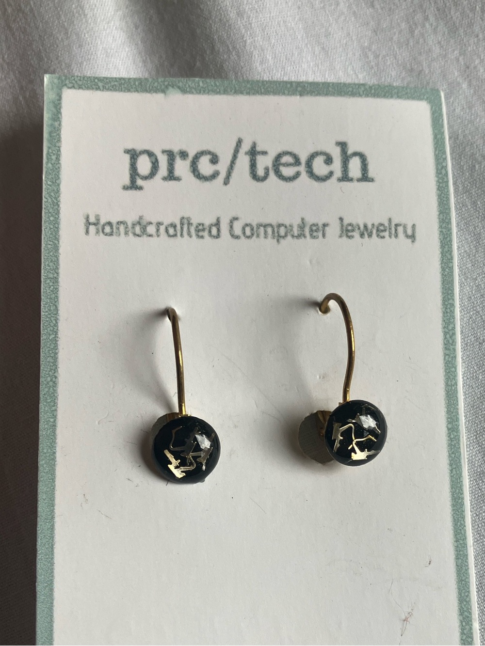 prc/tech drop earrings handcrafted computer jewelry upcycled Gold plates